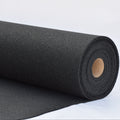 Roll of 10mm black gym floor insulation material on a white background