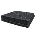 Two stacked black rubber mats, 10mm shockpad with 20mm Terrafit Duo Gym Tile with white speckles on top, shown on a plain white background.