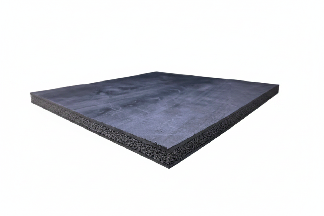 Square piece of black acoustic matting, three layers for anti vibration