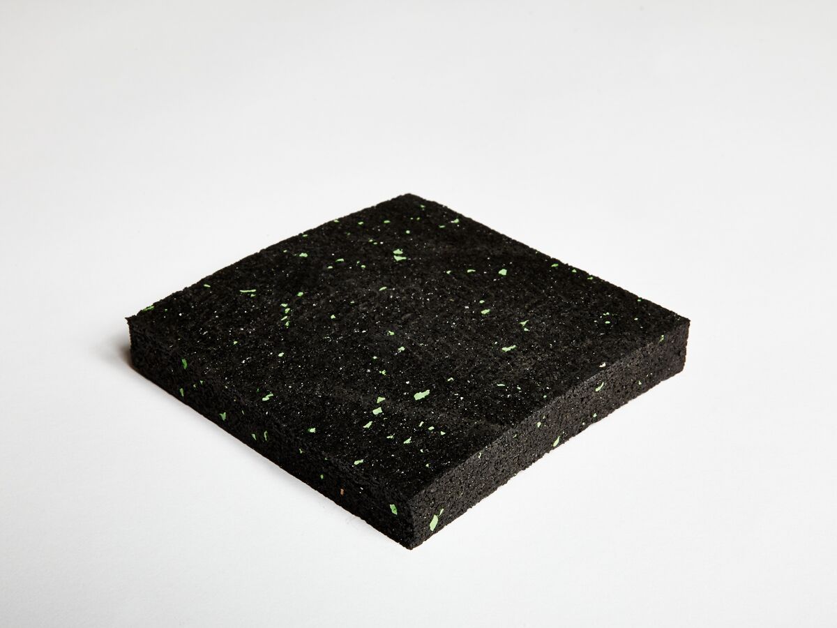 Hush Mat 15 15mm acoustic rubber sample showing green rubber granules
