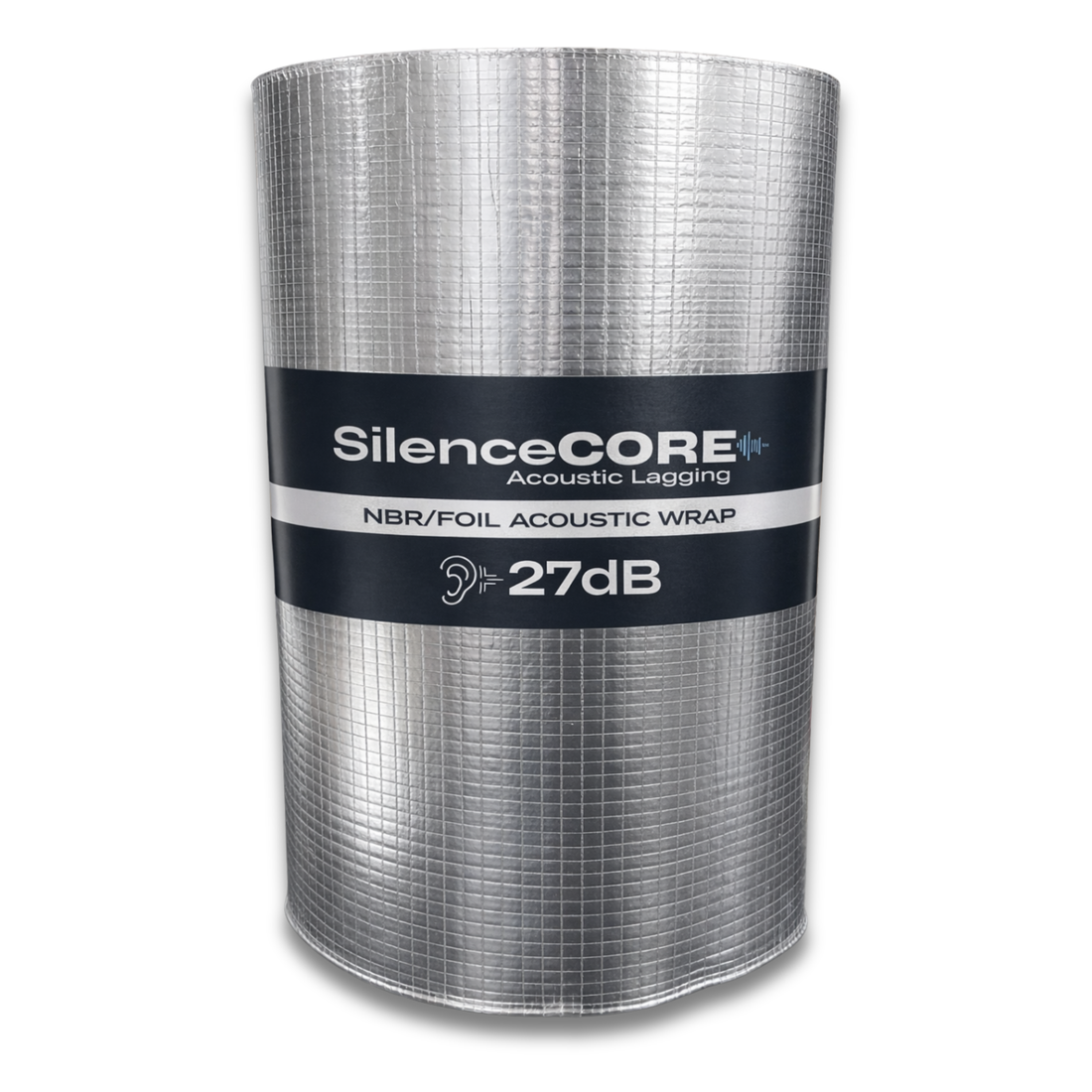 SilenceCORE acoustic lagging roll with a white background