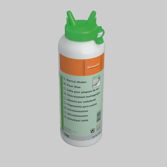 White bottle with green cap and label on a white background