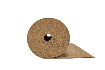 Roll of natural cork underlay on a white background