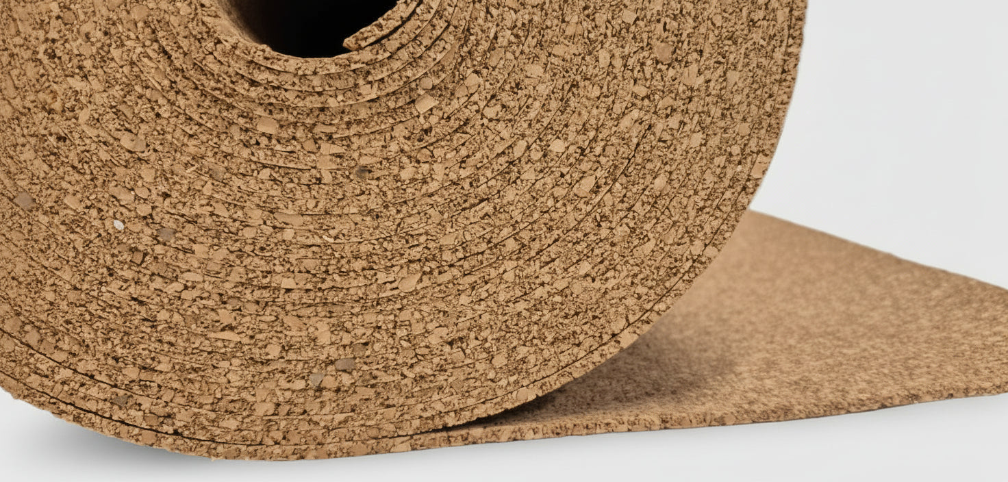 Roll of cork material on a white background