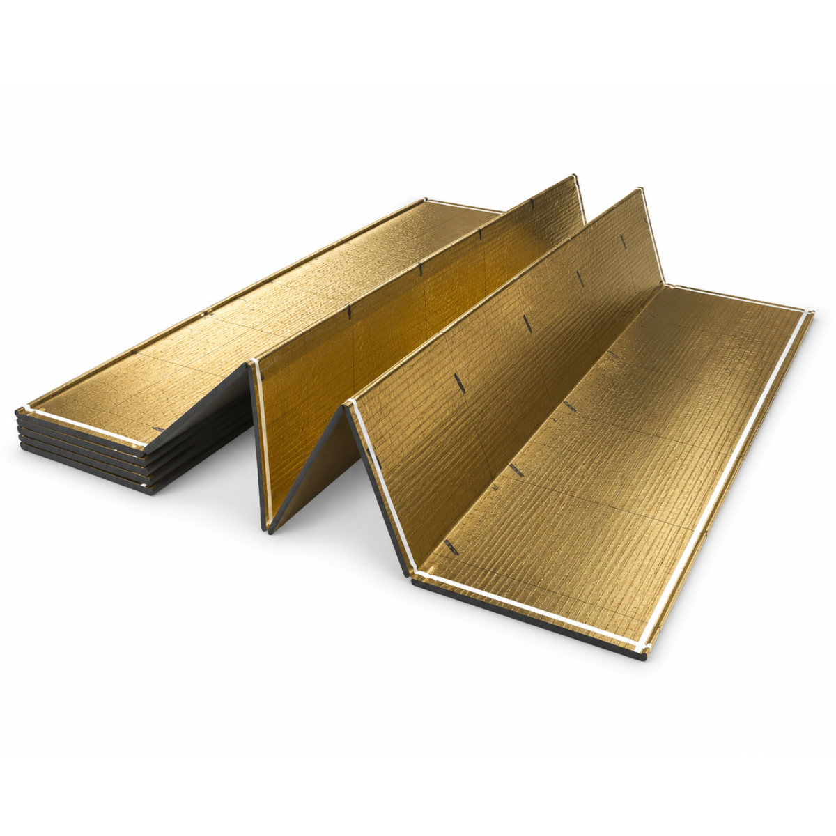 metallic gold fold out acoustic panels laid on a clean white background.