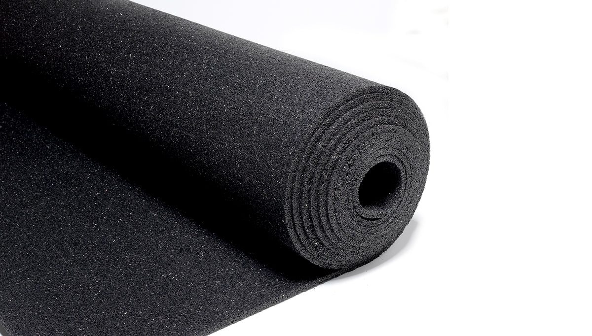 A roll of dB FFR 10mm black rubber roofing protection and acoustic matting which reduces impact and airborne noise