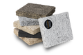 A stack of Toldtekt square samples in multiple earthy tones